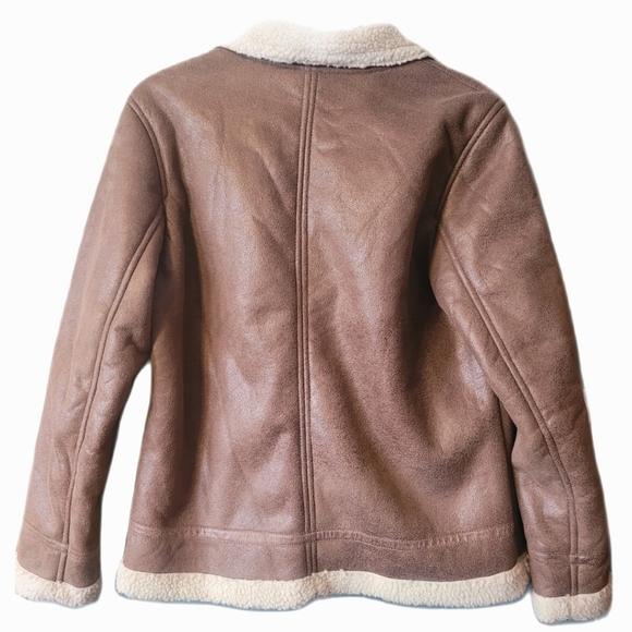 Anthropologie Bernado Fashions Faux Suede Aviator Coat Lined With Sherpa - Picture 4 of 5